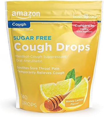 Amazon Basic Care Sugar Free Honey Lemon Cough Drops, 140 Count (Previously SoundHealth)