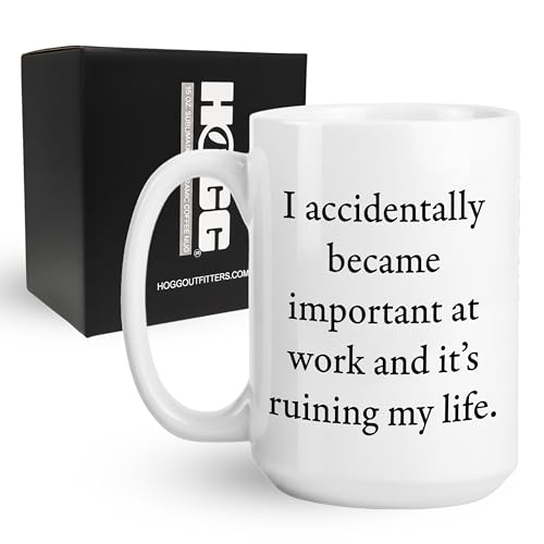 I Accidentally Became Important at Work Mug, Funny Work Mug, Accident Prone Gifts, Sarcastic Coworker Gift for Office Burnout, 15oz Ceramic Novelty Coffee Cup