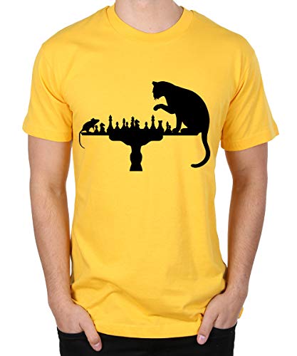 Image of Caseria Men's Cotton Printed T-Shirt -Cat Rat Chess | 100% Cotton | Half Sleeves | Regular Fit | Printed | Round Neck | Graphic T Shirt