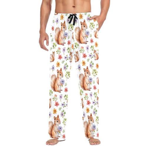 Watercolor Squirrels Men's Pajamas Pants Cotton Sleep Bottoms Pants Lounge Sleepwear - S