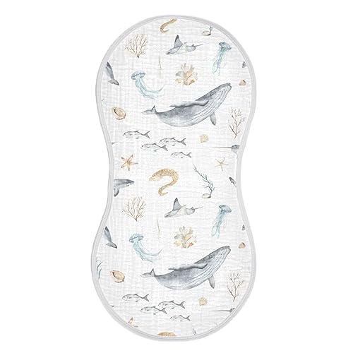 Image of GOODOLD Ocean Animals Muslin Baby Burp Cloths - Super Absorbent and Soft Burping Rags - Cotton Burp Clothes Set for Boys and Girls, 4 Pack