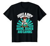 Kawaii Boys Japan Gamer Ramen Noodles Gaming Manga Anime T-Shirt, Youth, Black, Large