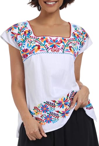 YZXDORWJ Women's Mexican Shirts Peasant Blouses Embroidered Sleeveless Boho Summer Shirt Fiesta Party Fashion Tank Top