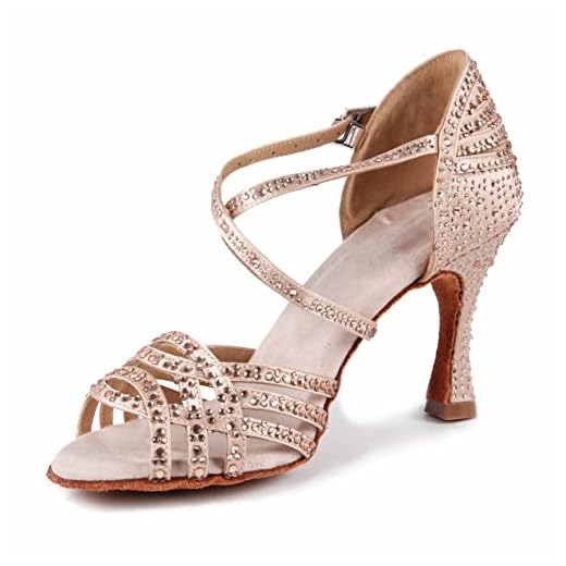 Syrads Zapatos de Baile Latino con Punta Abierta para Mujer Diamantes de imitación Tango salón de Baile Social Zapatos de Baile para Fiesta de Boda,Color Claro 9cm Heel,38 EU