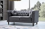 US Pride Furniture Velvet Rolled Arm Chesterfield Sofas, Grey