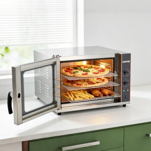 Image of Garvee Commercial Convection Oven Countertop, 68L /60Qt, 1750W Toaster, 4-Tier Electric Oven w /Front Glass Door, Trays Wire Racks Clip Gloves, 120V