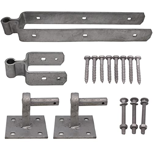 Field Gate Hinge Set Double Strap Hook On Plate Pattern | Hot Dip Galvanised | 24 Inch / 600mm