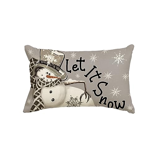 AVOIN colorlife Christmas Winter Polka Dot Snowman I Smell Snow Throw Pillow Cover, 12 x 20 Inch Winter Holiday Cushion Case Decoration for Sofa Couch