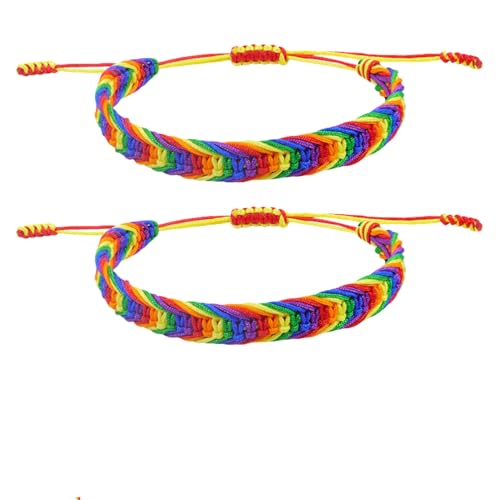2 Stück Pride Armband Unisex LGBTQ Armband Einstellbares Regenbogen Armband Bunt Damen Handgefertigt Pride Bracelet Lesbian Pride Armbänder für Männer Frauen Teen Rainbow Bracelet Surferarmband