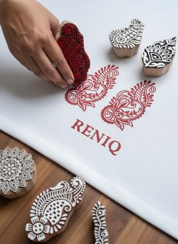 Image of RENIQ Wooden Printing Block for Fabric & DIY Craft | Handcrafted Indian Design Stamp for Textile, Pottery, Mehndi & Home Decor (Multicolor2)