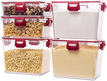 Ettori 5 Pack Kitchen Containers Storage Set Airtight Cereal Storage Containers for Pantry Organization and Storage, Plastic Food Storage Containers With Lids, BPA Free and Dishwasher Safe