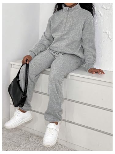 Image of Floerns Girl's 2 Piece Outfit Half Zip Sweatshirts with Jogger Pants Tracksuit Sets Grey 10Y