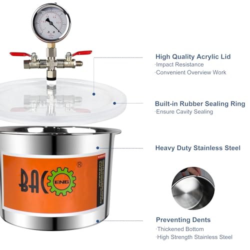 Bacoeng P0729 1.5 Gallon Vacuum Chamber, Stainless Steel Degassing Chamber Kit thumb #3