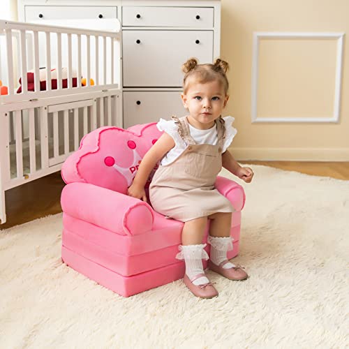 Moonbeeki Kids Couch Fold Out, Foldable Princess Chair For Toddlers 1-3, Sofa Bed For Kids Folding Toddler Bed Lounger Chair For Bedroom, Toddler Couch Bed For Girl (Pink) #TOP1