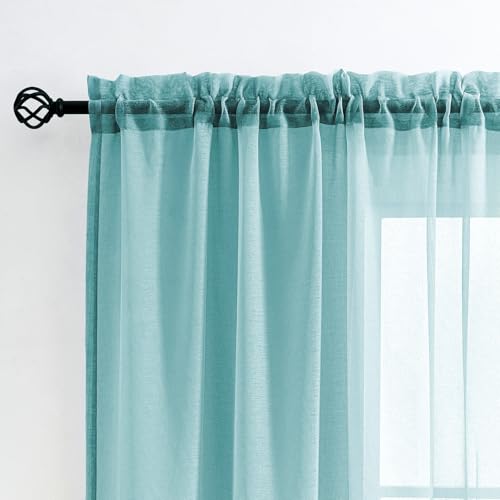 Image of MYSTIC-HOME Sheer Curtains Blue 95 Inches Long, Window Treatments Rod Pocket Drapes for Living Room, Bedroom, Semi Crinkle Extra Wide Curtains for Yard, Patio, Villa, Parlor, 108 inch W x 95 inch L, 2 Panels
