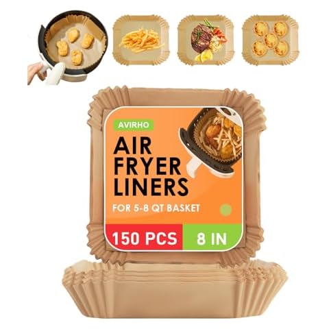 Air Fryer Disposable Paper Liners, 8"Unbleached Parchment Paper Air Fryer Liners, 100+50pcs Square, Non-Stick Oilproof Baking Paper Sheets for 5-8 qt Basket, Oven, Pan(8 inch Square-150pcs) Cover