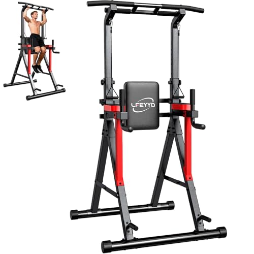 Power Tower Pull Up Bar Free Standing,13-Level Adjustable Height Dip Station with X-Frame Stability, Multi-Grip Handles, Backrest, Home Gym Strength Training Equipment 400LBS