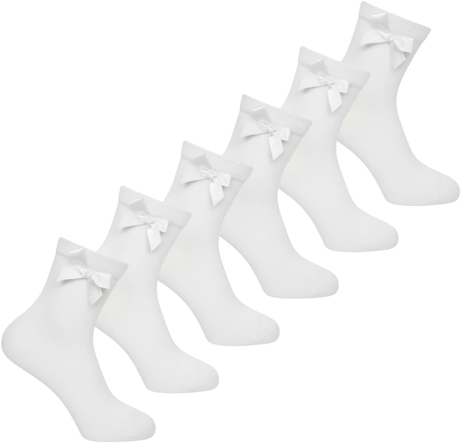 Undercover Girls Cotton Rich Ankle Socks with Bow 6 or 12 Pairs Black, White, Navy or Grey
