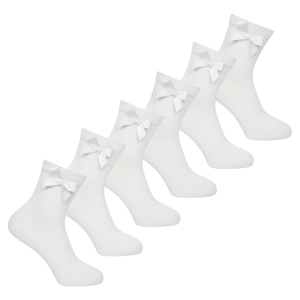 Slumber Hut 6 Pairs Kids School Ankle Bow Socks White 4-6