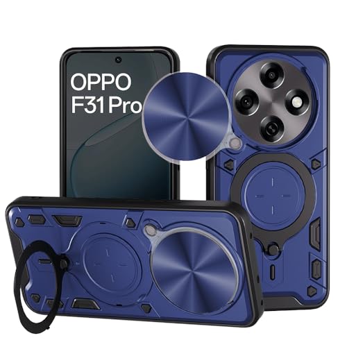 Image of AESTMO Armor Oppo F31 Pro 5G Bumper Back Case Cover | Ring Holder & CD Pattern Sliding Camera Shutter Cover | Back Case Cover for Oppo F31 Pro 5G (Blue)