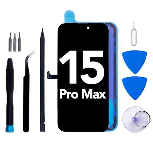 for iPhone 15 Pro Max Screen Replacement kit 6.7 LCD Display 3D Touch Digitizer Assembly with Frame Adhesive and Repair Tools (Model A2849/A3105/A3106/A3108)