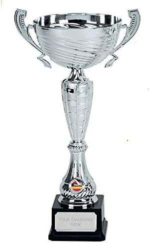 Trophies Plus MedalsWave Silver Trophy Cup With A Chequered Flag Stem & Handles 36.5cm (14 1/2") FREE ENGRAVING