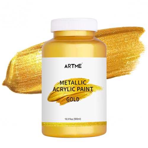 ARTME Acrylic Paint Metallic Gold, 16.9 fl oz/500ml Large Bottle