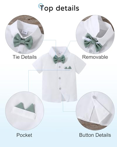 Image of YALLET Toddler Baby Boy Clothes Suit Gentleman Wedding Outfits Formal Dress Shirt+Bowtie+Suspender Pants