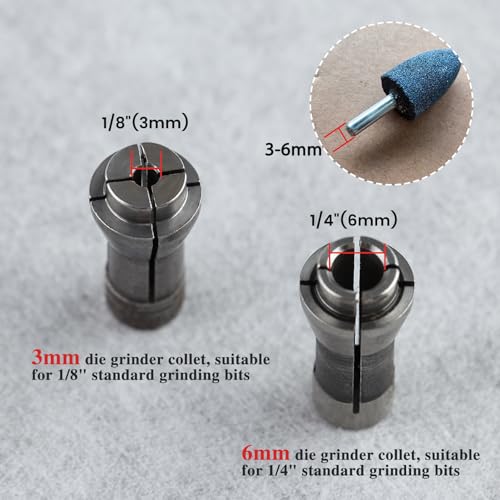 LEONTOOL 4 x Schneidzangenadapter, 0,6 cm und 1/8 Zoll Dorn Schaft, 2 Stück 3 mm und 2 Stück 6 mm Schleifmaschinenklemme, Gravurfutter, Schleifwerkzeug, 4 Stück