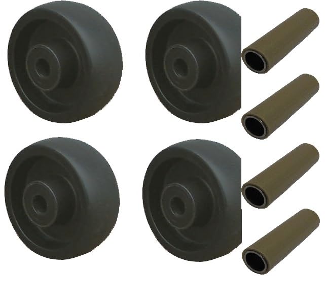 4er Pack Hitzebeständige Kunststoffräder mit ø 100mm inkl. Teflonachsrohre, für Stikkenwagen Backofen bis +250°C (kurzzeitig 280°C)
