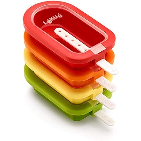 Lékué Classic Eisformen, stapelbar, 16,5 cm, 4 Stück, verschiedenfarbig, Silikon, Rot / Gelb Cover