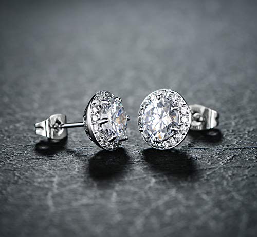 Silver Earrings, stud earrings for women with 18K White Gold Plated Earring Hypoallergenic Round Cut Cubic Zirconia Earrings 6