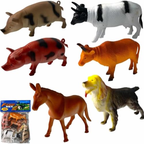 ESTLINY Kit de Animais da Fazenda Brinquedos de Borracha em Miniatura 6 unidades