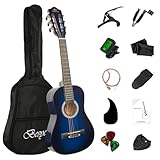 BESYOU 30in Beginner Acoustic Guitar Basic Starter Kit Tuner Bag Capo Strings Winders Strap Picks Student/Kids Guitar Pickguard with Gig Bag Blue