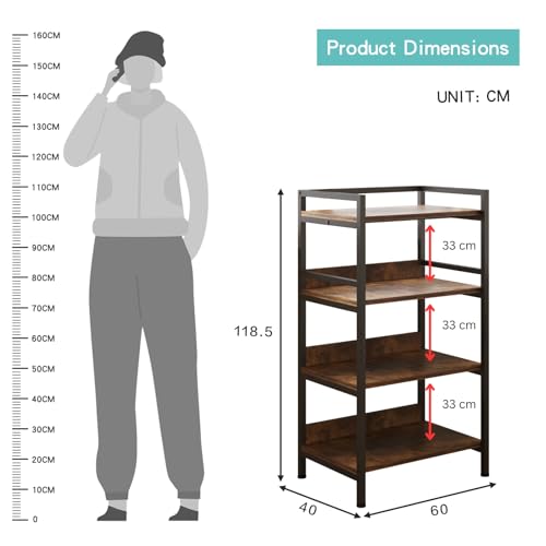 Image of HOME CUBE 4-Tier Metal Storage Shelf with Wooden Shelves, Kitchen Organizer Rack, Microwave Stand, Bookshelf, Standing Shelf Units, Multipurpose Storage Rack for Living Room, Office, Garage, Shops