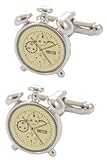 DIMENSIONS: 17mm x 14mm. COLLAR AND CUFFS LONDON Boutons de Manchette - avec Boîte - pour Homme Blanc - Réveil - Brillant Cadran Blanc - Laiton - Couleur Argent et Blanc - Montre l\'horloge - Une Paire
