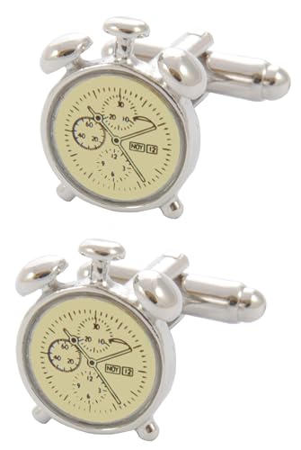 Gemelos con caja de regalo para hombre diseño reloj despertador blanco y plata para novios
