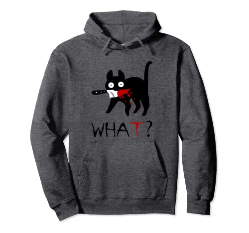 Cat What? Divertida camiseta de gato negro de Murderous Cat With Knife Sudadera con Capucha