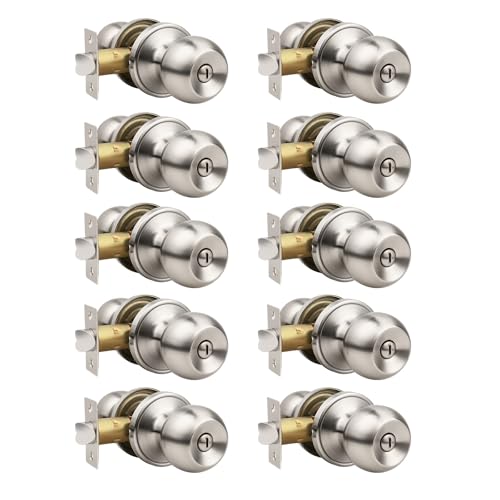 Knobonly 10 Pack Privacy Door Knobs Satin Nickel, Keyless Door Knobs Interior for Bedroom and Bathroom, Round Door Handles Stainless Steel, Classic Design