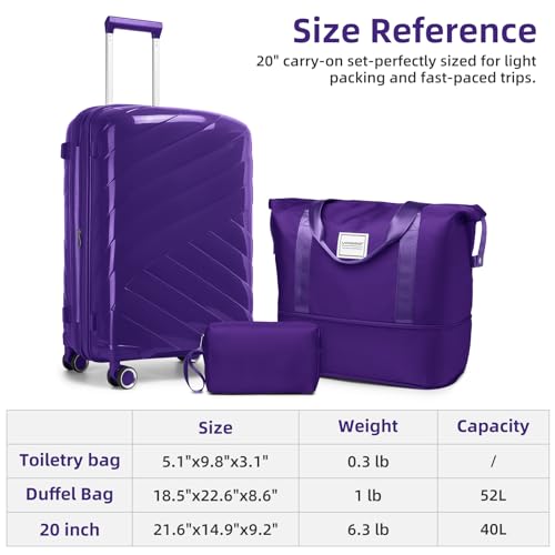 Image of Carry On Luggage 22x14x9 Airline Approved, 20 Inch Expandable Hardshell Luggage Carry-on Suitcases with Spinner Wheels, Carry On Suitcase Set for Women (PURPLE)