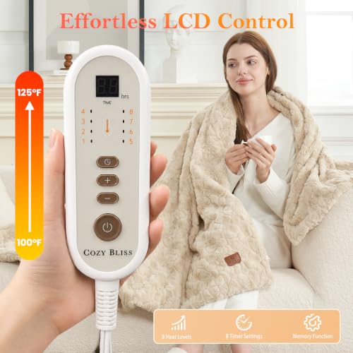 Cozy Bliss Manta Eléctrica Calefactora, 50"x60" Manta Térmica con Pelo Sintético Texturizado en Onda, 8 Niveles de Calor, 8 Temporizadores, Protección contra Sobrecalentamiento, Certificada ETL, Lavable a Máquina, Kahiki miniatura 4