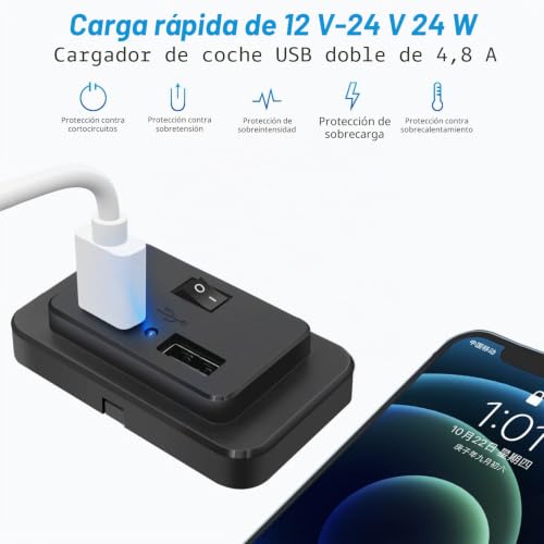 Cargador de coche USB dual 4.8A de 12V/24V con interruptor panel para barco 2