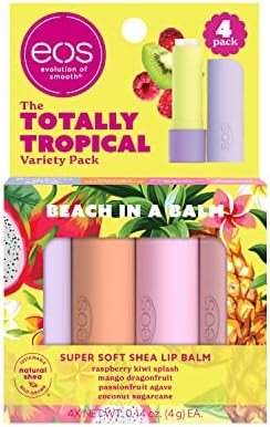 eos FlavorLab Super Soft Shea Lip Balm Sticks - Totally Tropical Variety Pack | Lip Moisturizer | 24 Hour Hydration | Gluten Free Lip Care| 4 Pack,Dragonfruit