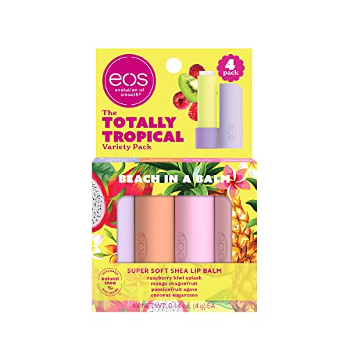 eos FlavorLab Super Soft Shea Lip Balm Sticks - Totally Tropical Variety Pack | Lip Moisturizer | 24 Hour Hydration | Gluten Free Lip Care| 4 Pack,Dragonfruit