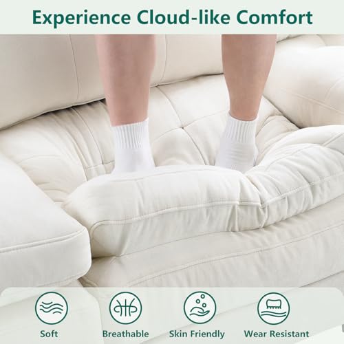 Image of Modular Sectional U Shaped Sofas Couches for Living Room, Tufted Cloud Couch with 2 Movable Ottomans, Comfy Chenille Deep Seat Sofa with Soft Pillows for Bedroom and Apartment, Beige