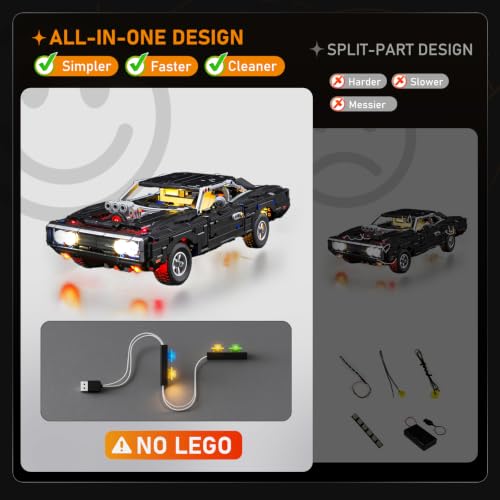 Image of LIGHTAILING Led Light Compatible with Lego-42231 Fast and Furious Dodge Charger R /T - Easy Install, Hidden Wiring, Home Decor & Gift-Ready (Model Not Included)