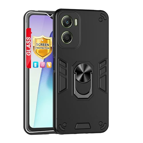 Compatible with Motorola Moto G06 XT2535-1 Case [with Tempered Glass Screen Protector] Anti-Fingerprint, Anti-Fall for Motorola Moto G06 Power XT2535-13 Phone Case Cover Black