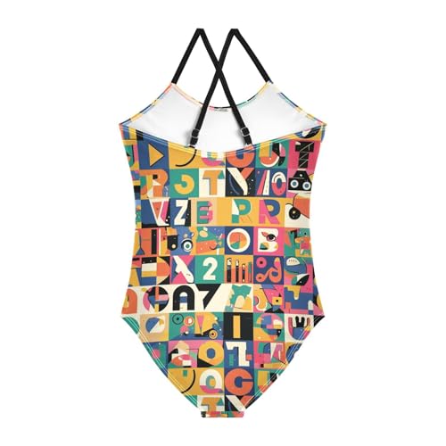 KLL Scandinavian Style Alphabet Toddler Girls 1-Piecing Swimsuit Summer Swimwear Adjustable Strap Quick-Dry2