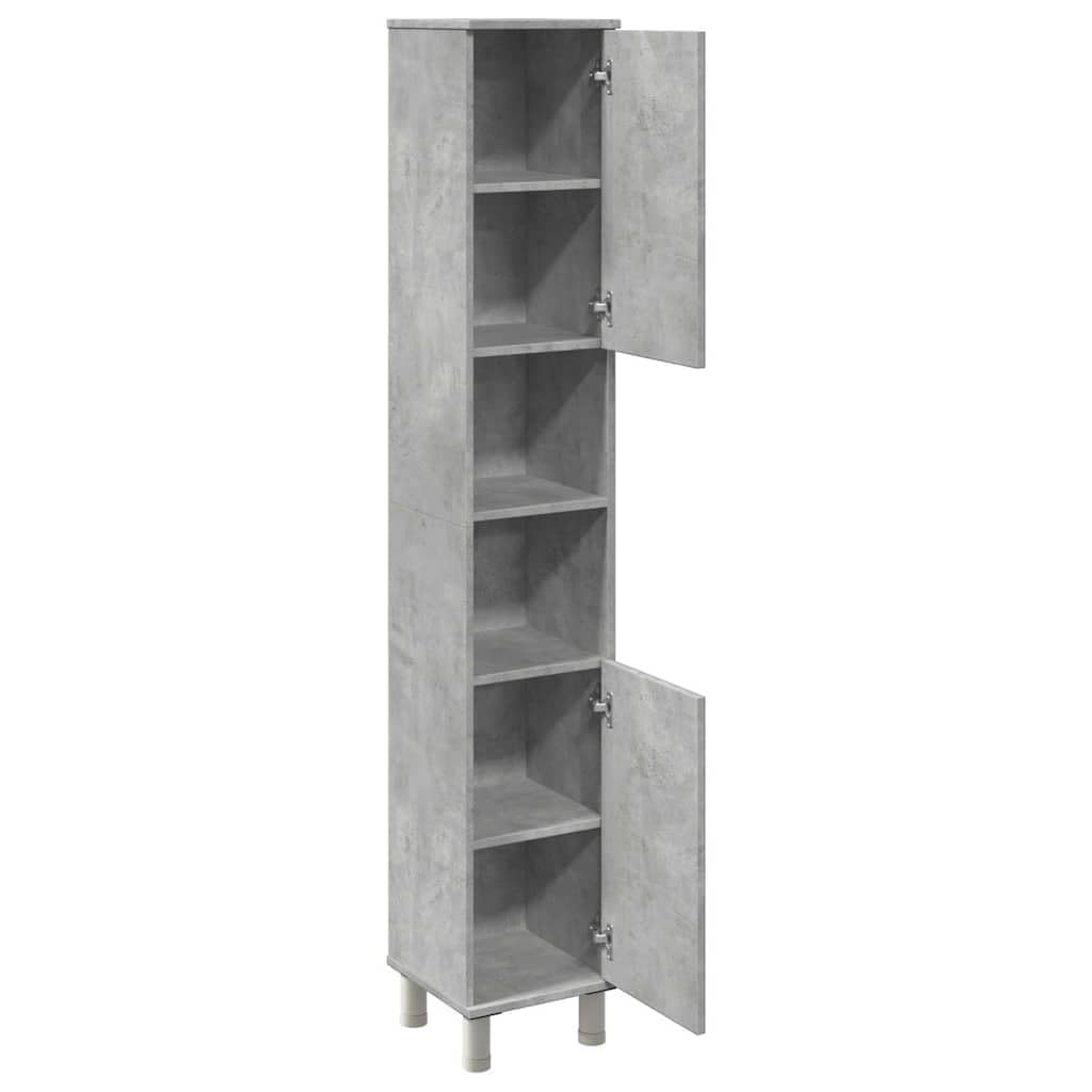 Armadietto da bagno grigio cemento, 30 x 30 x 179 cm, in legno con montaggio a parete, armadietto a specchio, salvaspazio, design robusto, moderno, per bagno