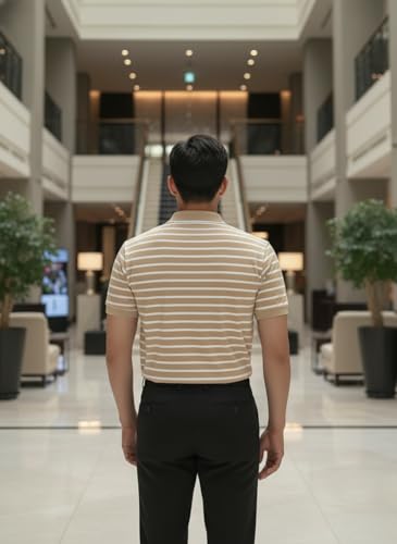 Image of MACK JONNEY Men's Cotton Polo T-Shirt | Regular Fit | Short Sleeve | Striped Casual Wear | Pack of 2 -MJ-1